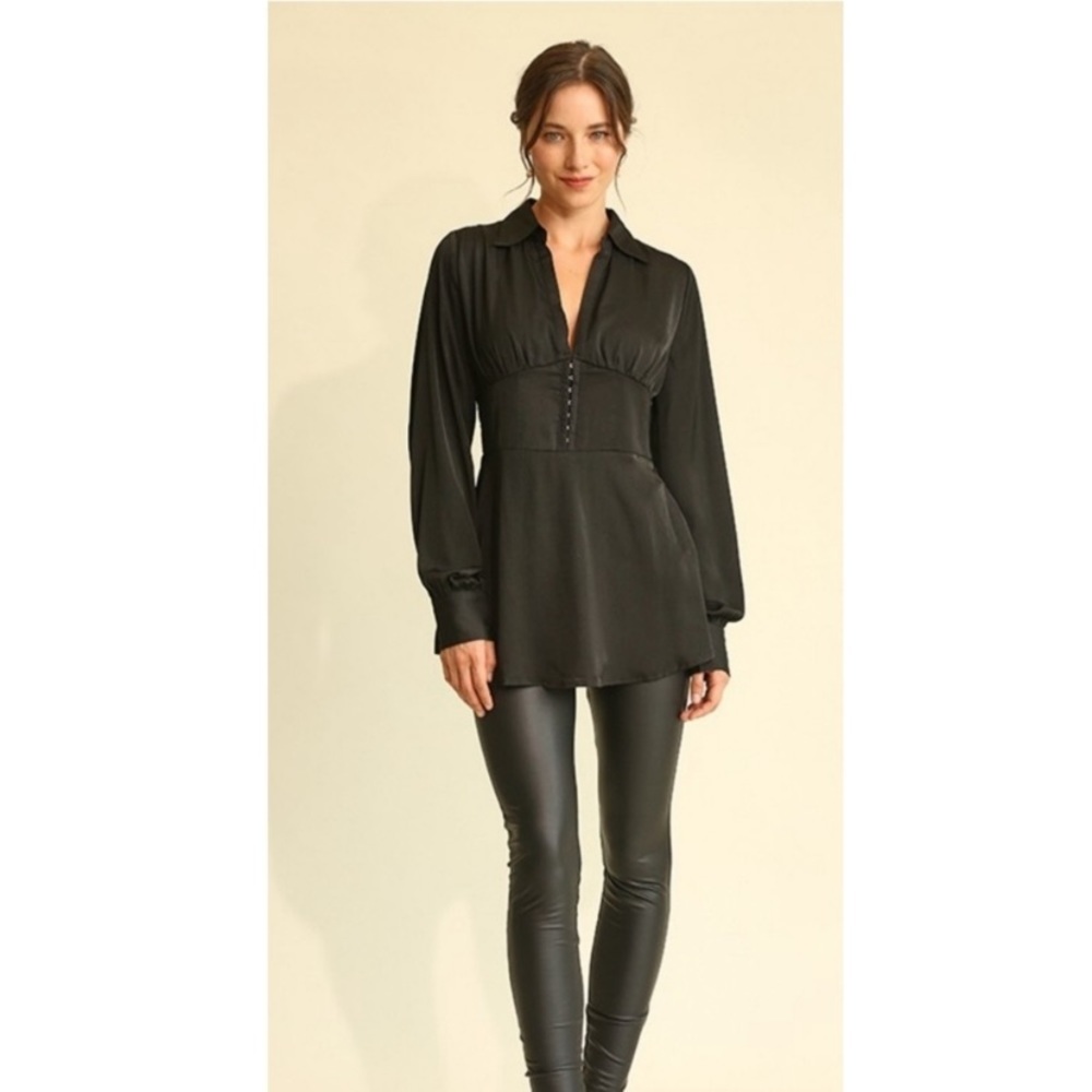 NEW BLACK SATIN DEEL AND PLUNGE CORSET BLOUSE - Picture 3 of 6